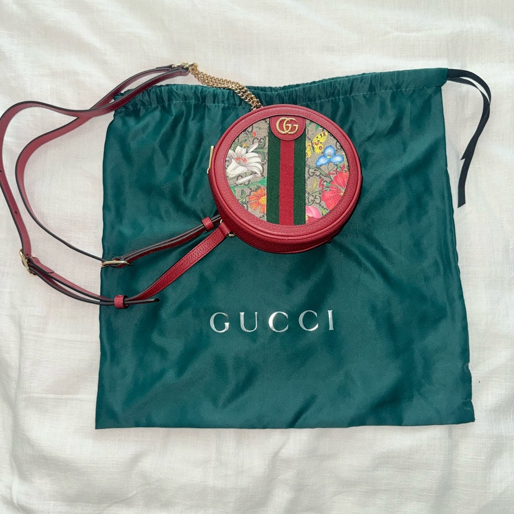 Gucci Red Floral Round Crossbody Bag